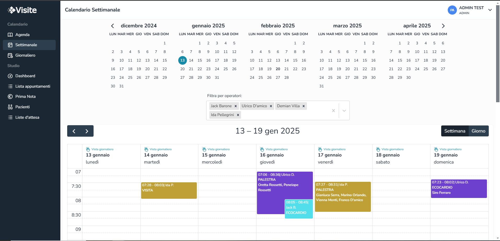 Calendario Visite vista settimanale